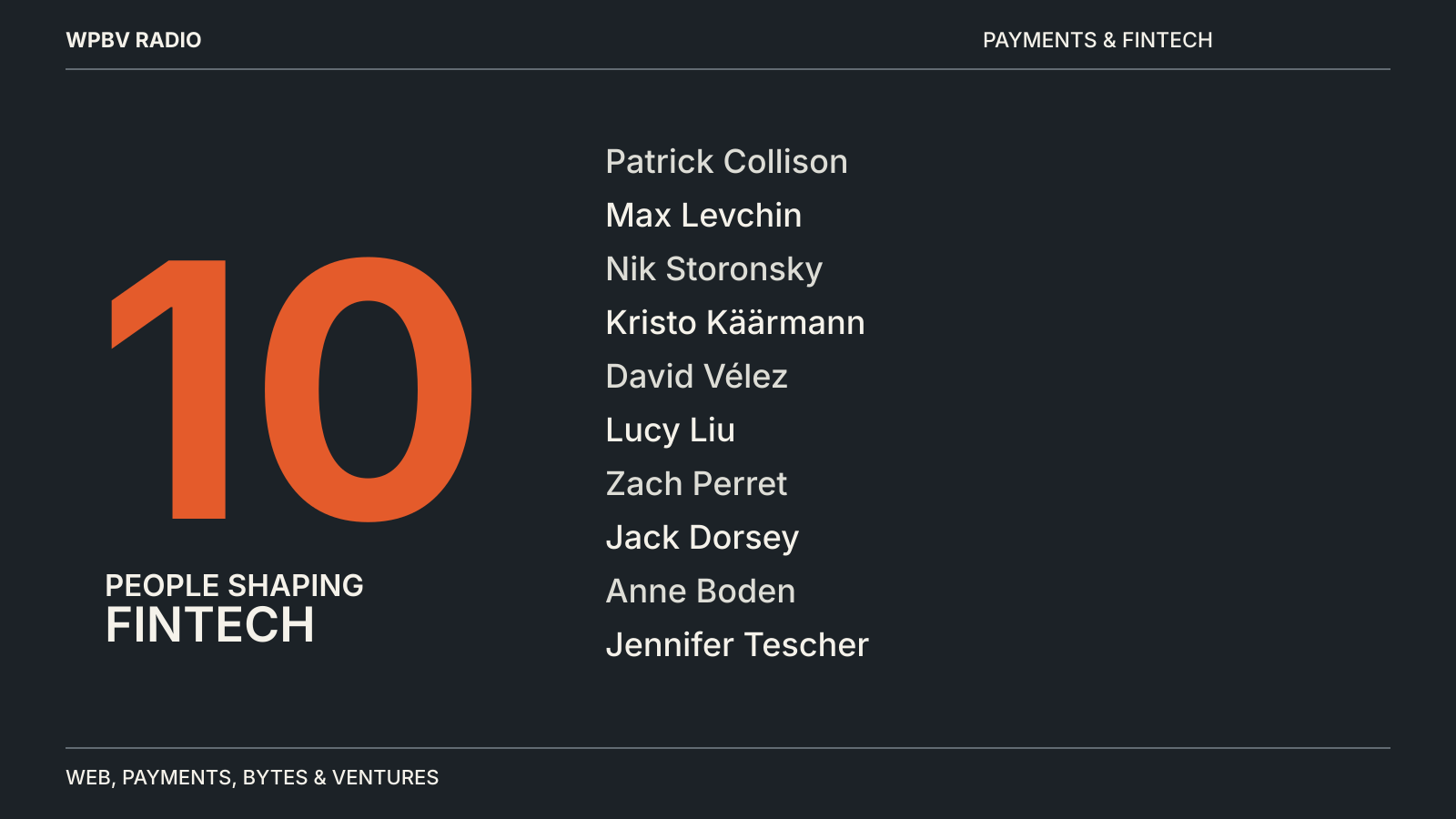 Editorial diagram: 10 People Shaping Fintech